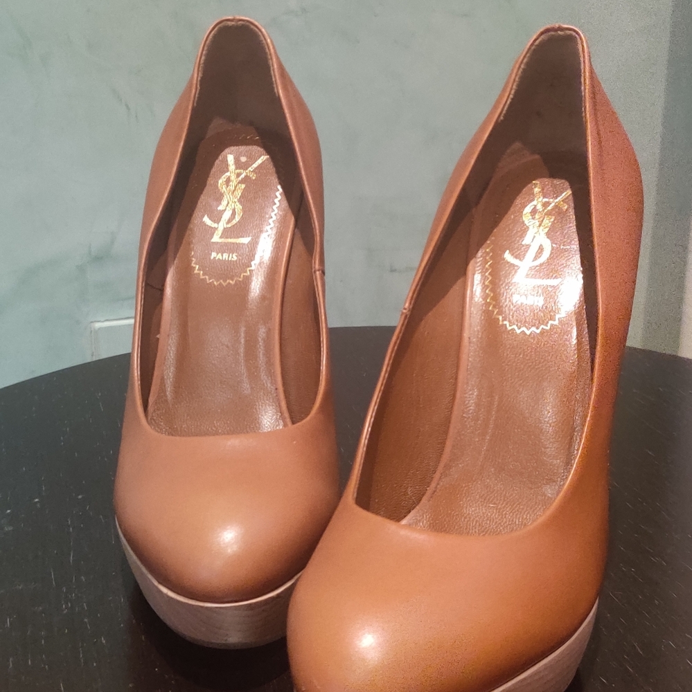 Yves Saint Laurent Tan Maryna Wedge Shoes